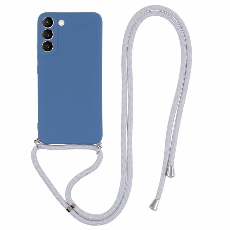 For Samsung Galaxy S21 4G / 5G Case Rubberized Fiber Lining Cover with Long Lanyard - Sapphire