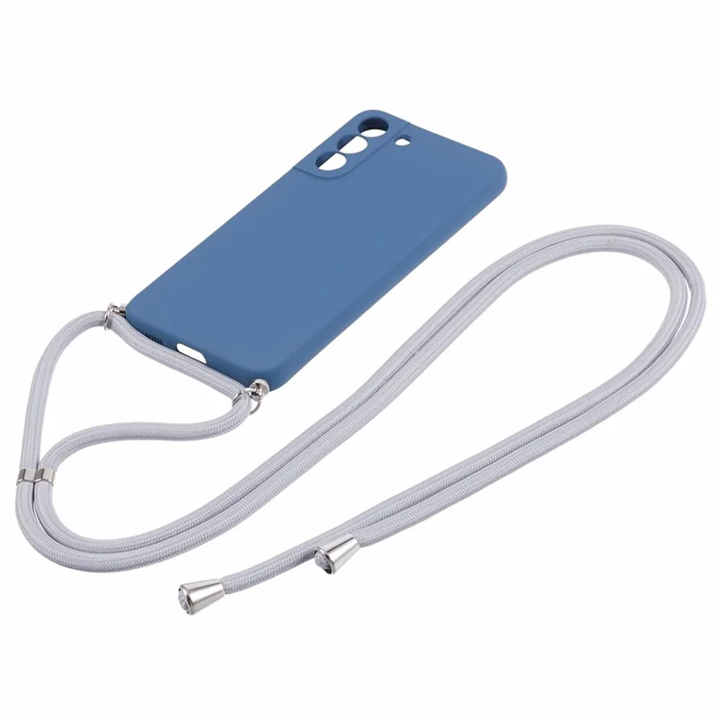 For Samsung Galaxy S21 4G / 5G Case Rubberized Fiber Lining Cover with Long Lanyard - Sapphire