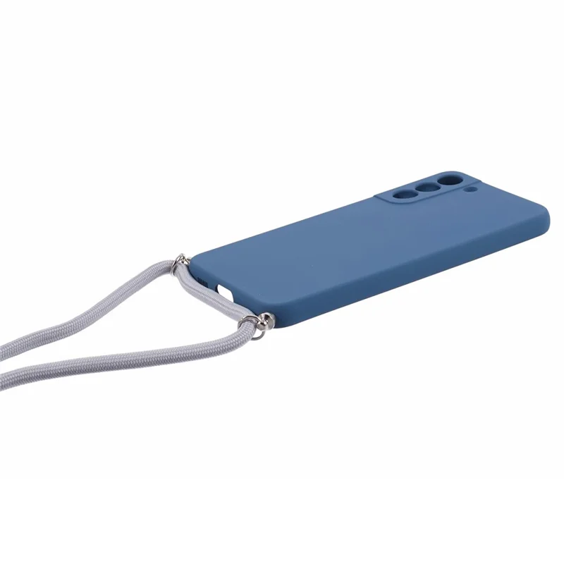 For Samsung Galaxy S21 4G / 5G Case Rubberized Fiber Lining Cover with Long Lanyard - Sapphire