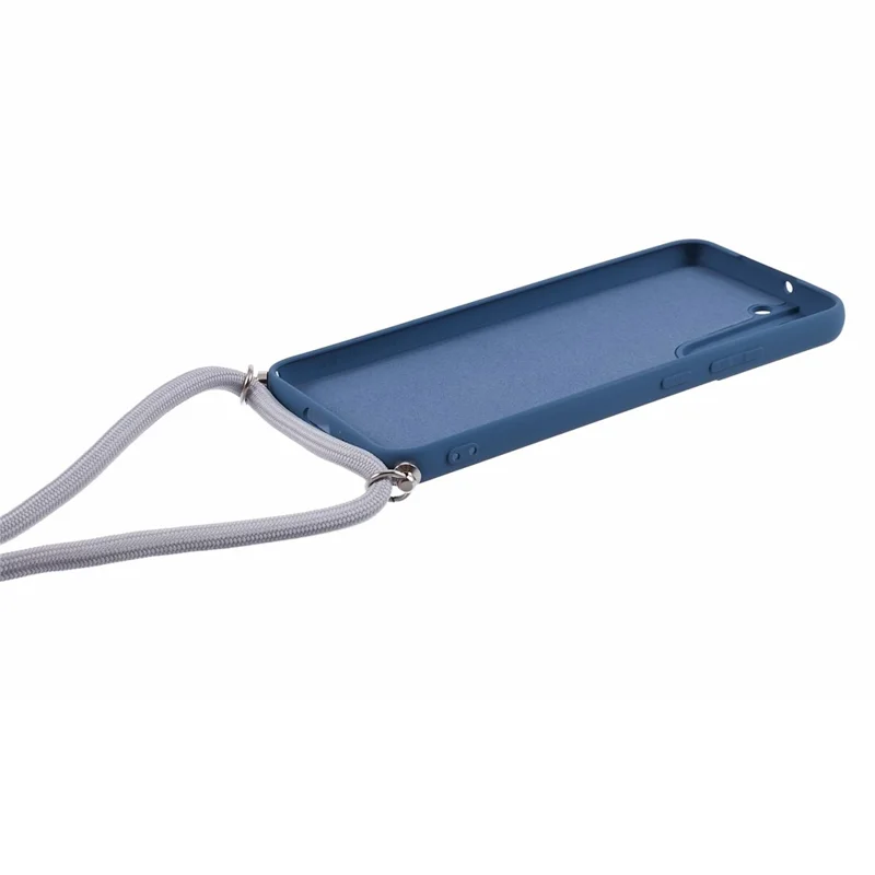 For Samsung Galaxy S21 4G / 5G Case Rubberized Fiber Lining Cover with Long Lanyard - Sapphire