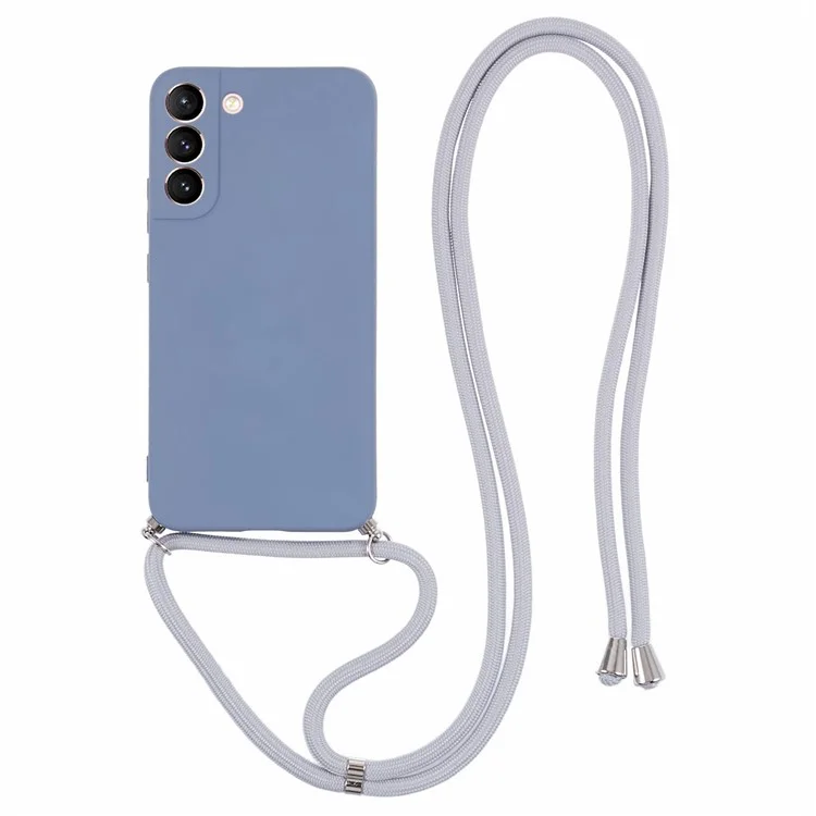 For Samsung Galaxy S22 5G Case Fiber Lining TPU Phone Cover with Long Lanyard - Lavender Grey