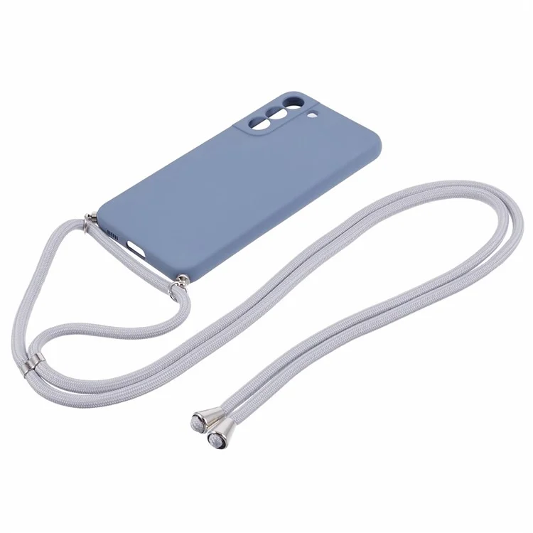 For Samsung Galaxy S22 5G Case Fiber Lining TPU Phone Cover with Long Lanyard - Lavender Grey