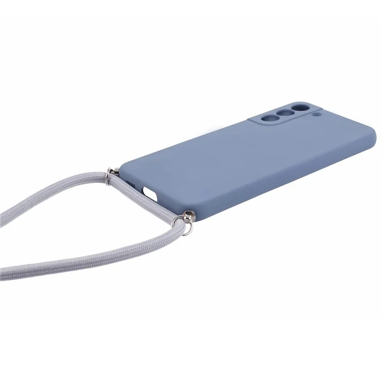 For Samsung Galaxy S22 5G Case Fiber Lining TPU Phone Cover with Long Lanyard - Lavender Grey