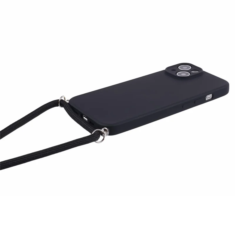 For iPhone 15 Plus Phone Case Anti-scratch TPU Cover with Long Lanyard - Black