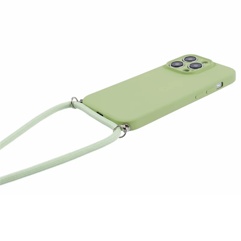 For iPhone 15 Pro Max TPU Case Precise Cutout Rubberized Cover with Long Lanyard - Matcha Green