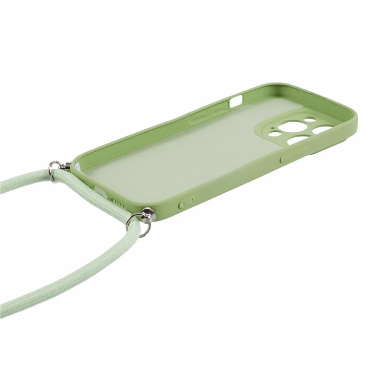For iPhone 15 Pro Max TPU Case Precise Cutout Rubberized Cover with Long Lanyard - Matcha Green