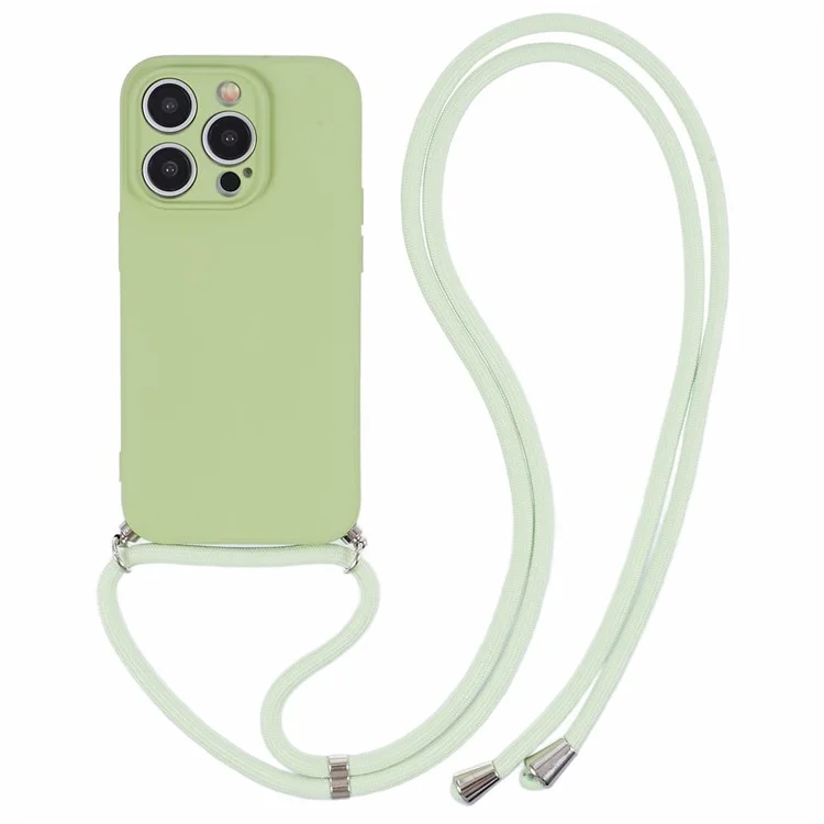 Per iPhone 15 Pro Case Candy Color Rubberized Phone Cover con Long Lanyard - Matcha Green