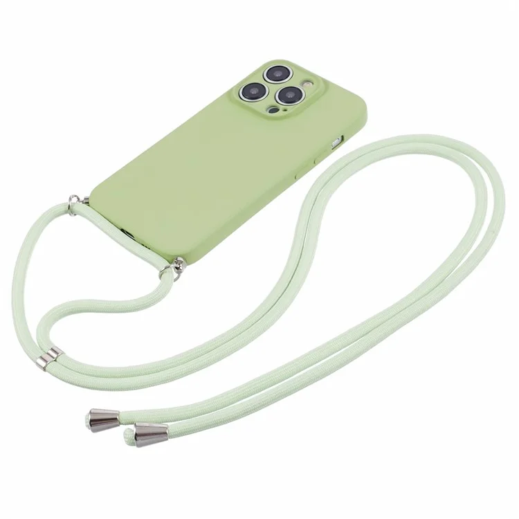 Per iPhone 15 Pro Case Candy Color Rubberized Phone Cover con Long Lanyard - Matcha Green