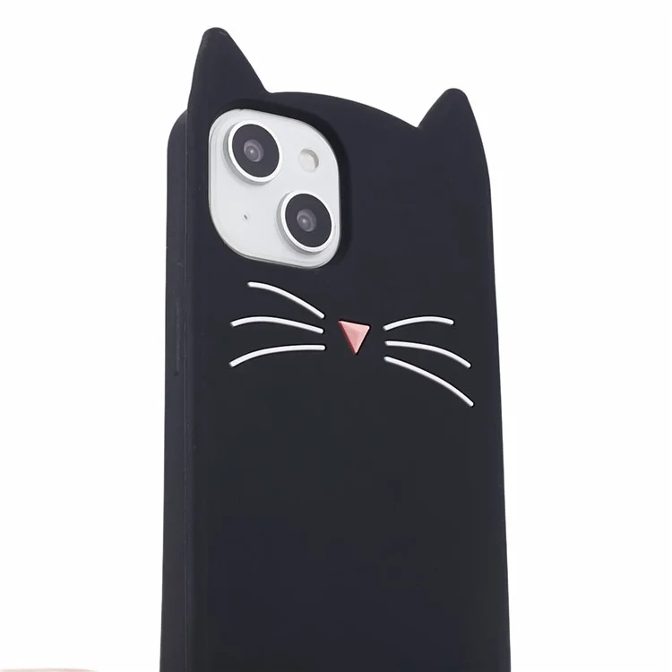 Coque pour iPhone 15 3D Moustache Chat Silicone Souple Antichoc Housse Arrière Téléphone - Noir