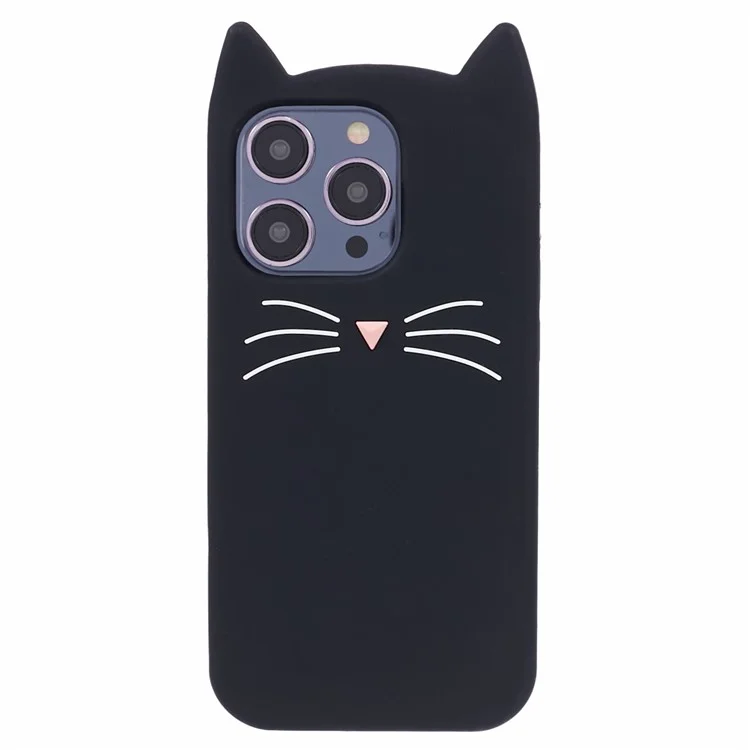 Étui pour iPhone 15 Pro Anti-chute Motif Chat à Moustaches 3D Couverture de Protection du Téléphone - Noir