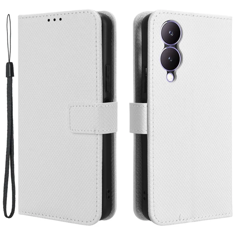 For vivo Y17s 4G / Y28 5G / Y33t (2023) V2317A Leather Case Wallet Phone Protective Phone Cover - White