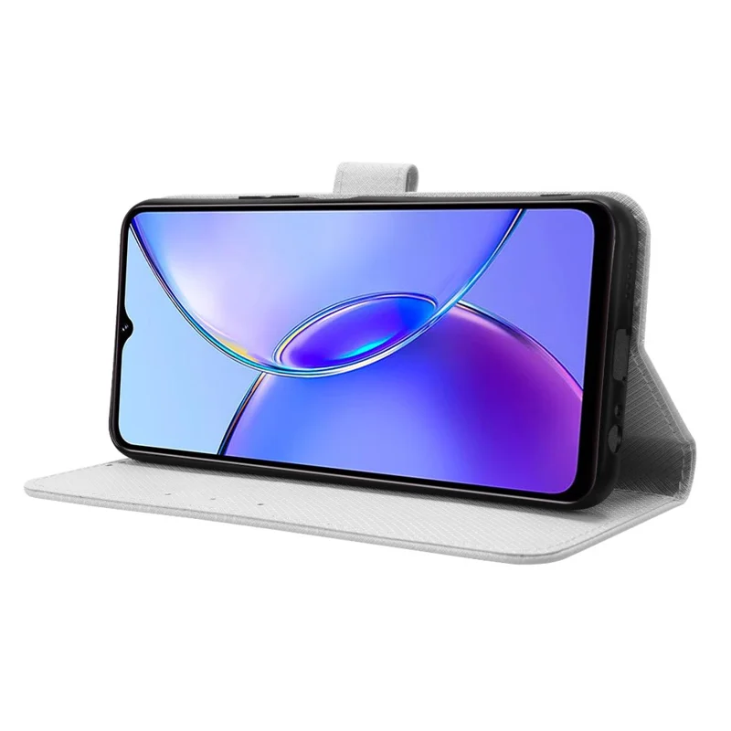 For vivo Y17s 4G / Y28 5G / Y33t (2023) V2317A Leather Case Wallet Phone Protective Phone Cover - White