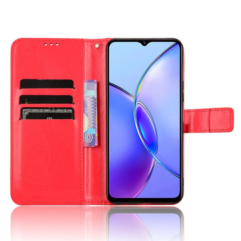 For vivo Y17s 4G / Y28 5G / Y33t (2023) V2317A Case Wallet Stand Phone Leather Cover - Red