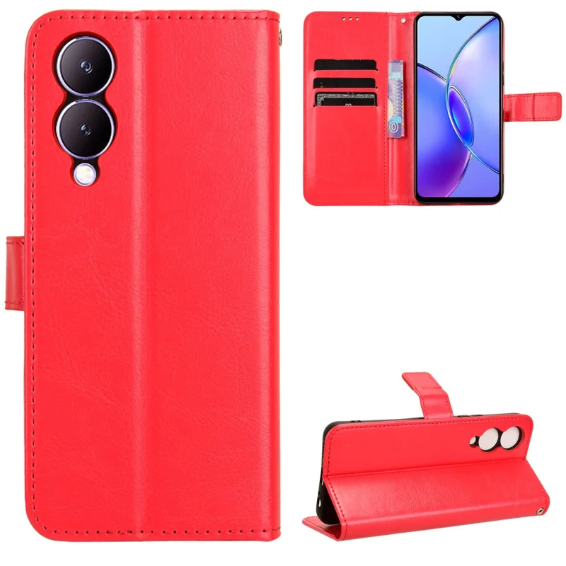 For vivo Y17s 4G / Y28 5G / Y33t (2023) V2317A Case Wallet Stand Phone Leather Cover - Red