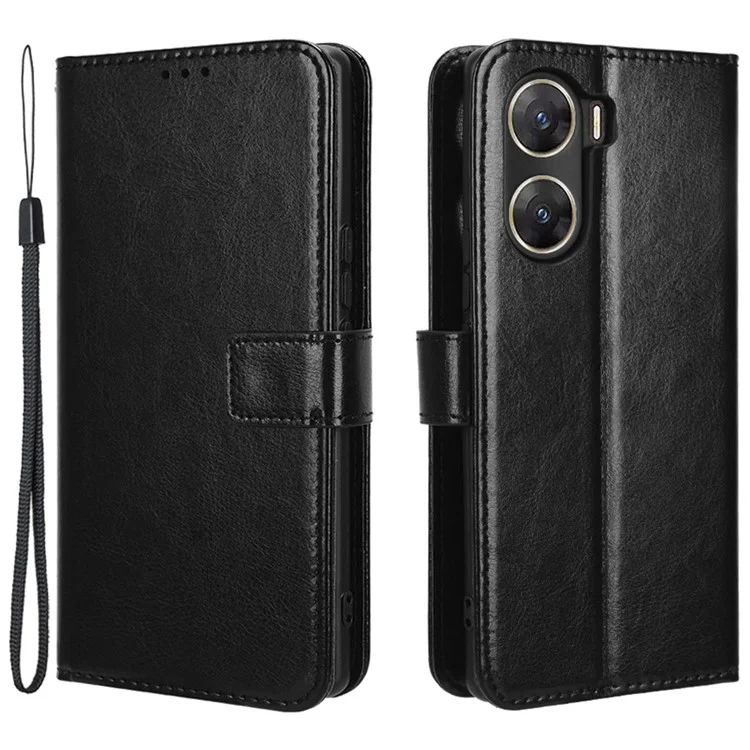 Para el vivo V29e (India) 5G Funda Crazy Horse Texture Wallet Leather Cover - Negro