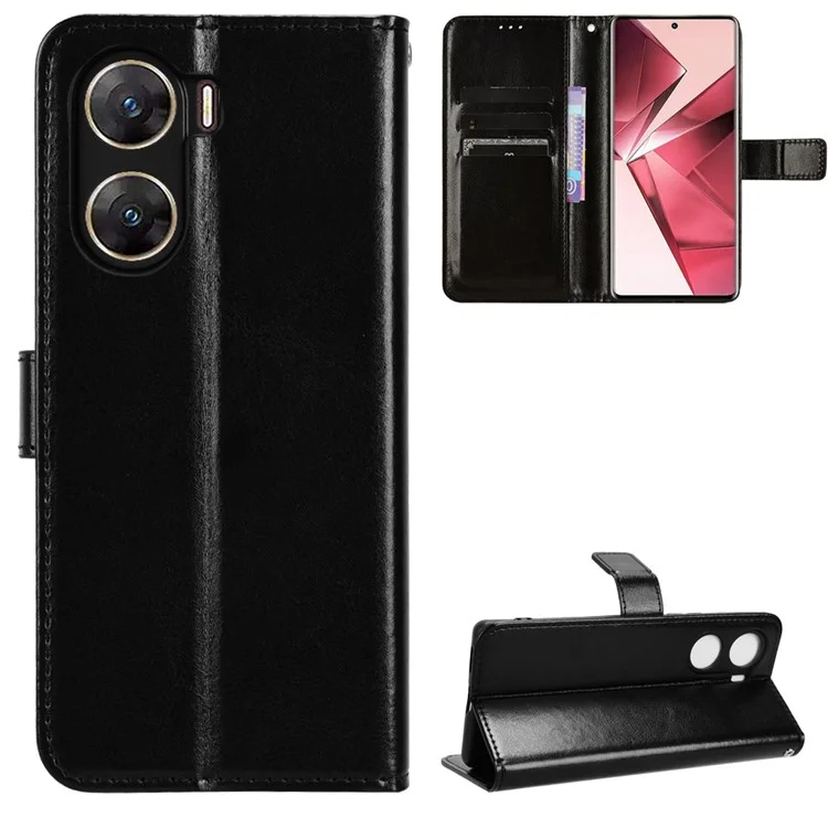 Para el vivo V29e (India) 5G Funda Crazy Horse Texture Wallet Leather Cover - Negro