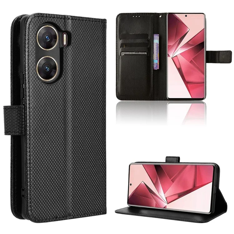 Para vivo V29e (Índia) 5G Case PU Leather Mobile Phone Cover com Carteira - Preto