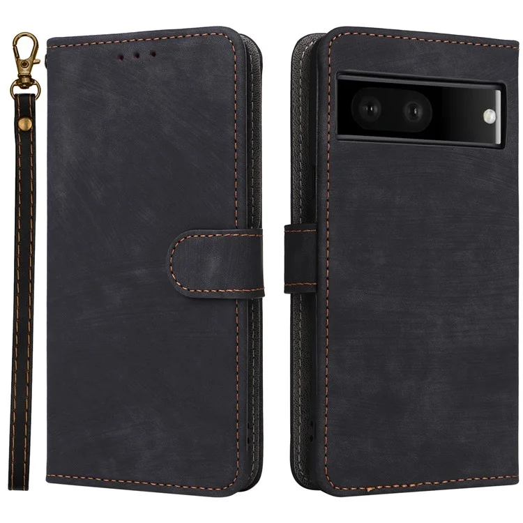 Per Google Pixel 7 5G Case PU Leather RFID Blocking Wallet Cover con Cinturino - Nero