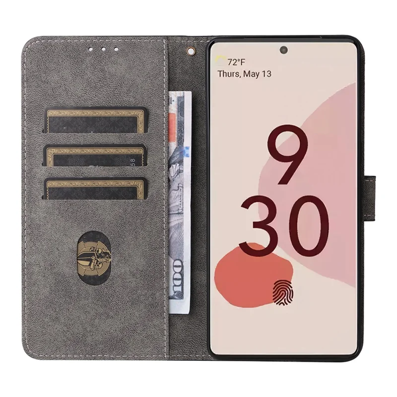 Til Google Pixel 7 Pro 5G Etui med RFID-blokerende Læderdæksel med Snor - Blå