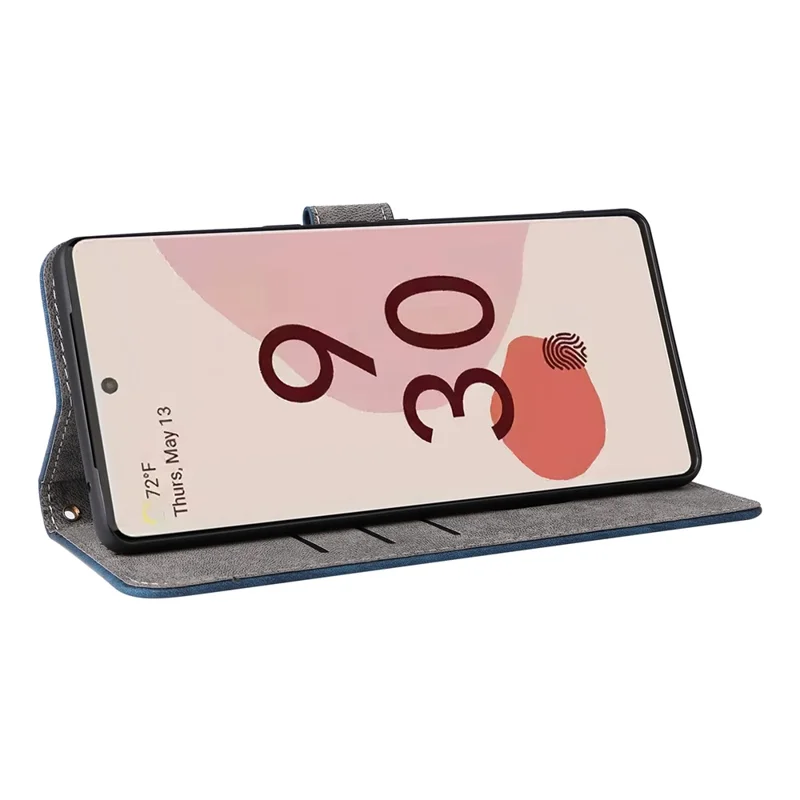 Til Google Pixel 7 Pro 5G Etui med RFID-blokerende Læderdæksel med Snor - Blå