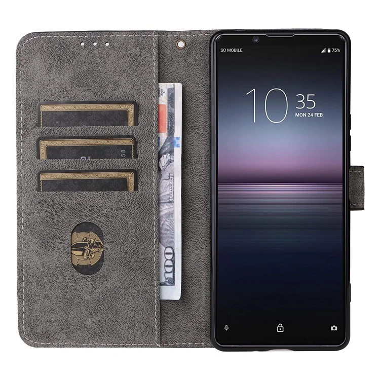 Para o caso Sony Xperia 1 II RFID Blocking Wallet Phone Stand Cover com alça - Preto