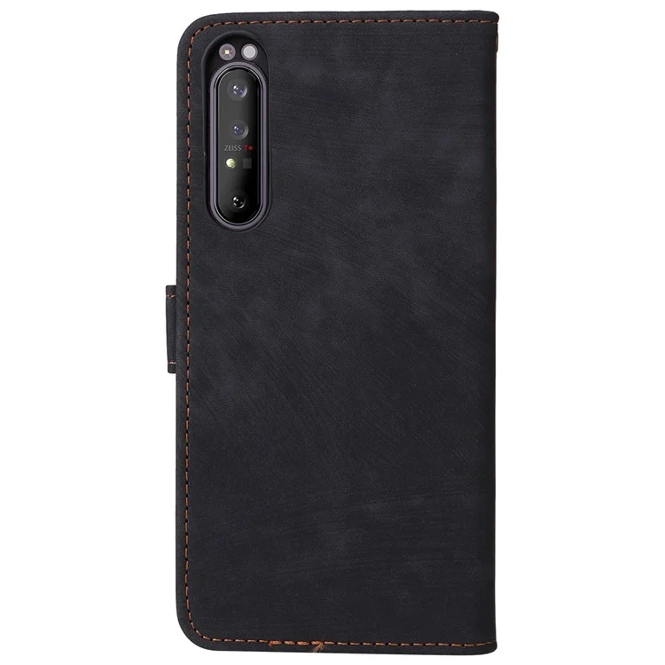 Para o caso Sony Xperia 1 II RFID Blocking Wallet Phone Stand Cover com alça - Preto
