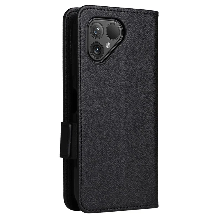 Für Fairphone 5 Case Litchi-Textur PU-Leder Handyhülle mit Gurt - Schwarz