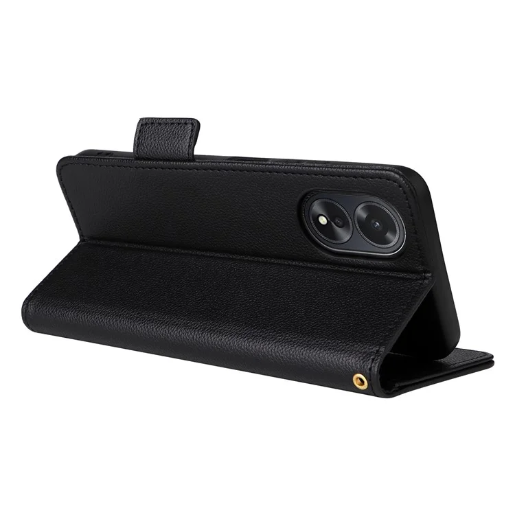 Для Oppo A18 4G / A38 4G Чехол для телефона Litchi Texture Stand Wallet Cover с ремешком - Черный