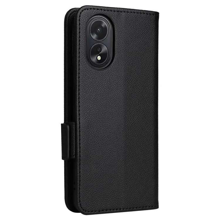 Для Oppo A18 4G / A38 4G Чехол для телефона Litchi Texture Stand Wallet Cover с ремешком - Черный