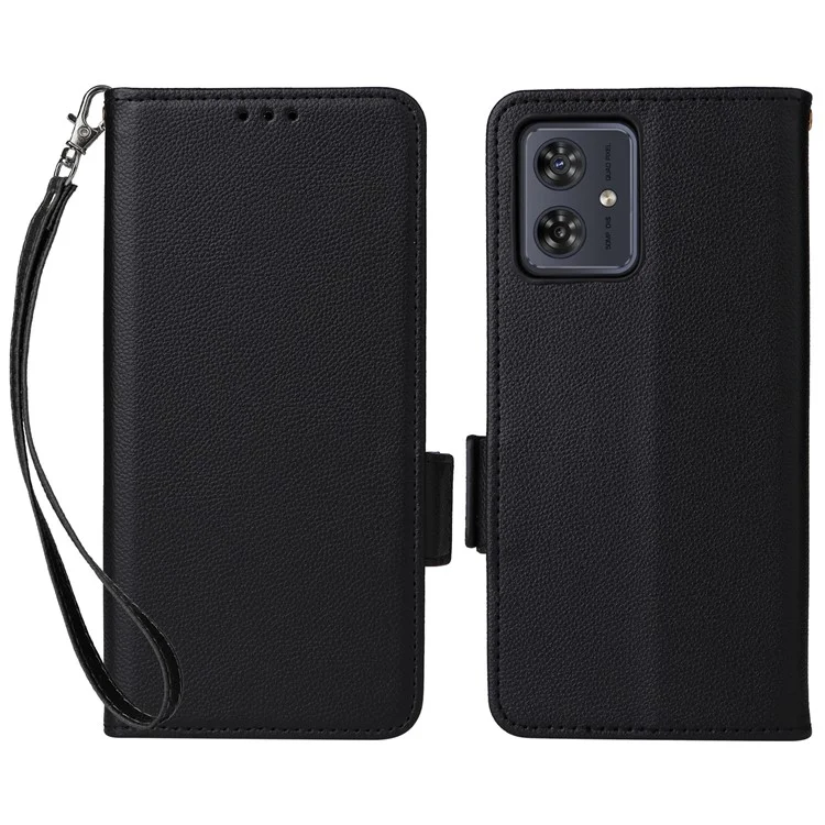 Für Motorola Moto G54 5G / G54 Power 5G / G64 5G / G64y 5G Hülle Brieftasche Ständer Handyhülle mit Schlaufe - Schwarz