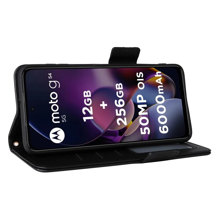 Für Motorola Moto G54 5G / G54 Power 5G / G64 5G / G64y 5G Hülle Brieftasche Ständer Handyhülle mit Schlaufe - Schwarz