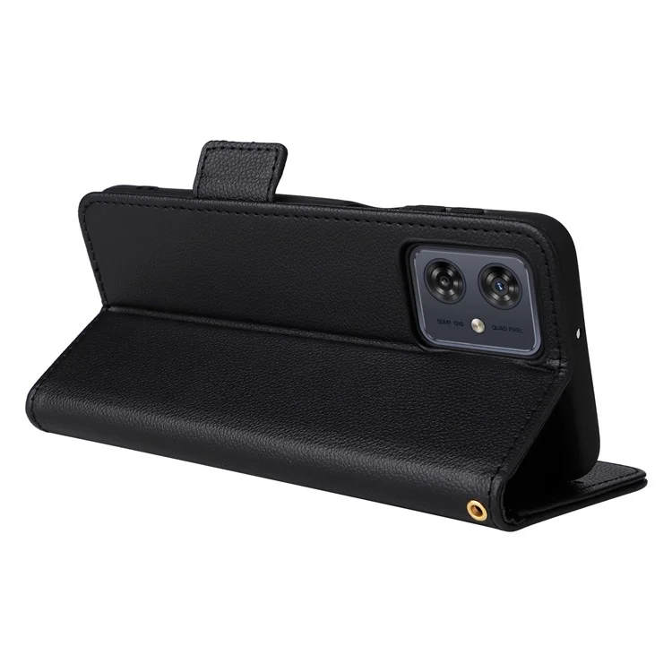 Für Motorola Moto G54 5G / G54 Power 5G / G64 5G / G64y 5G Hülle Brieftasche Ständer Handyhülle mit Schlaufe - Schwarz