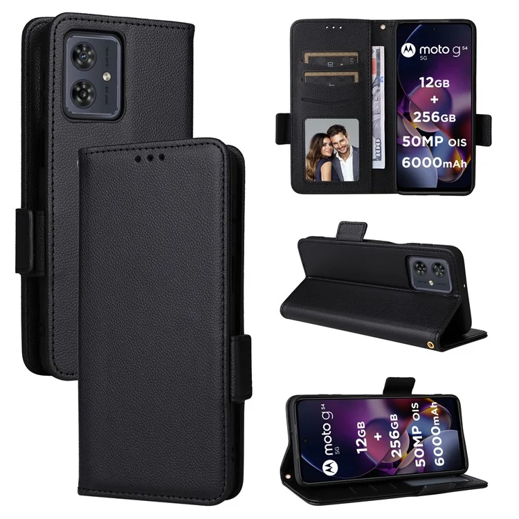 Für Motorola Moto G54 5G / G54 Power 5G / G64 5G / G64y 5G Hülle Brieftasche Ständer Handyhülle mit Schlaufe - Schwarz
