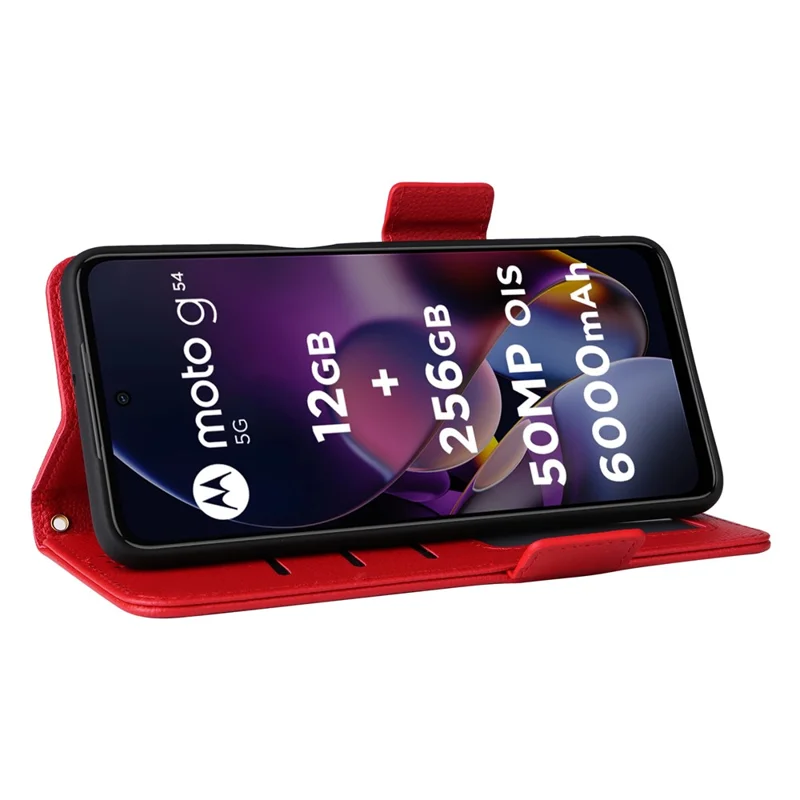 For Motorola Moto G54 5G / G54 Power 5G / G64 5G / G64y 5G Case Wallet Stand Phone Cover with Strap - Red