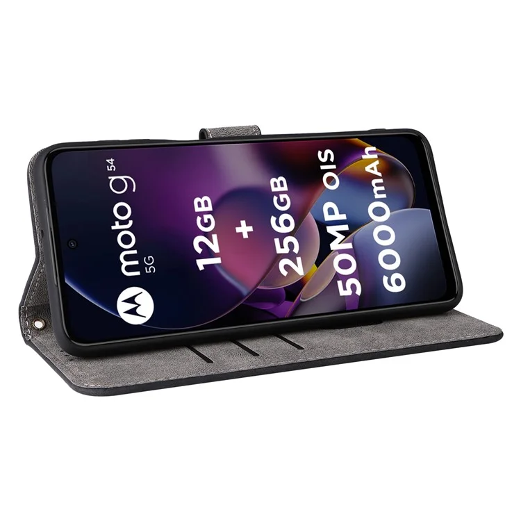 Für Motorola Moto G54 5G / G54 Power 5G / G64 5G / G64y 5G Case RFID-blockierendes Wallet-Handyhülle mit Riemen - Schwarz