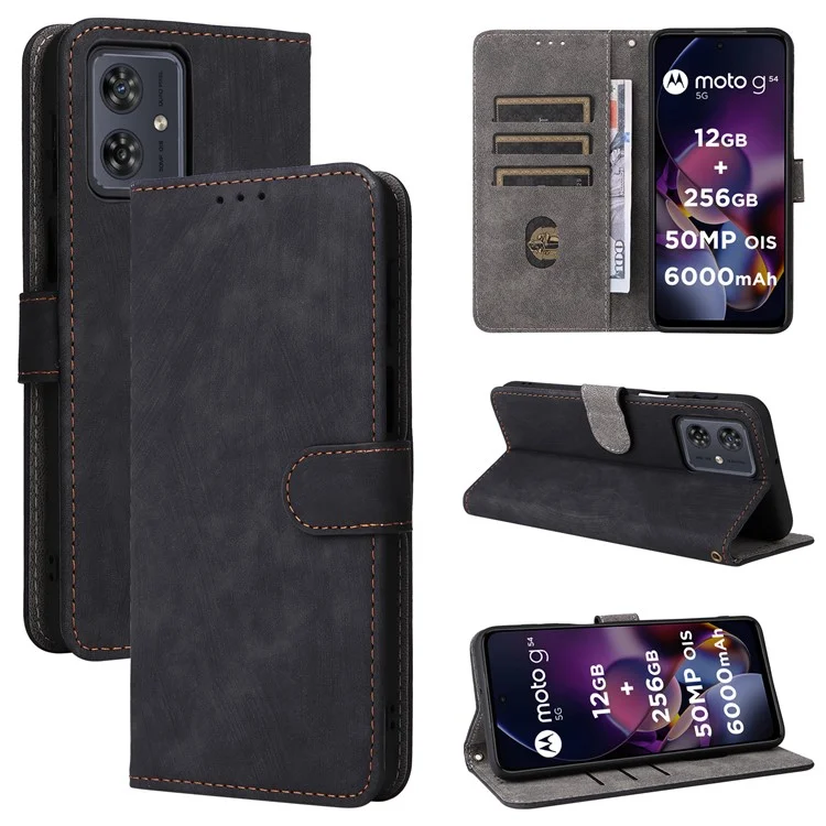 Für Motorola Moto G54 5G / G54 Power 5G / G64 5G / G64y 5G Case RFID-blockierendes Wallet-Handyhülle mit Riemen - Schwarz