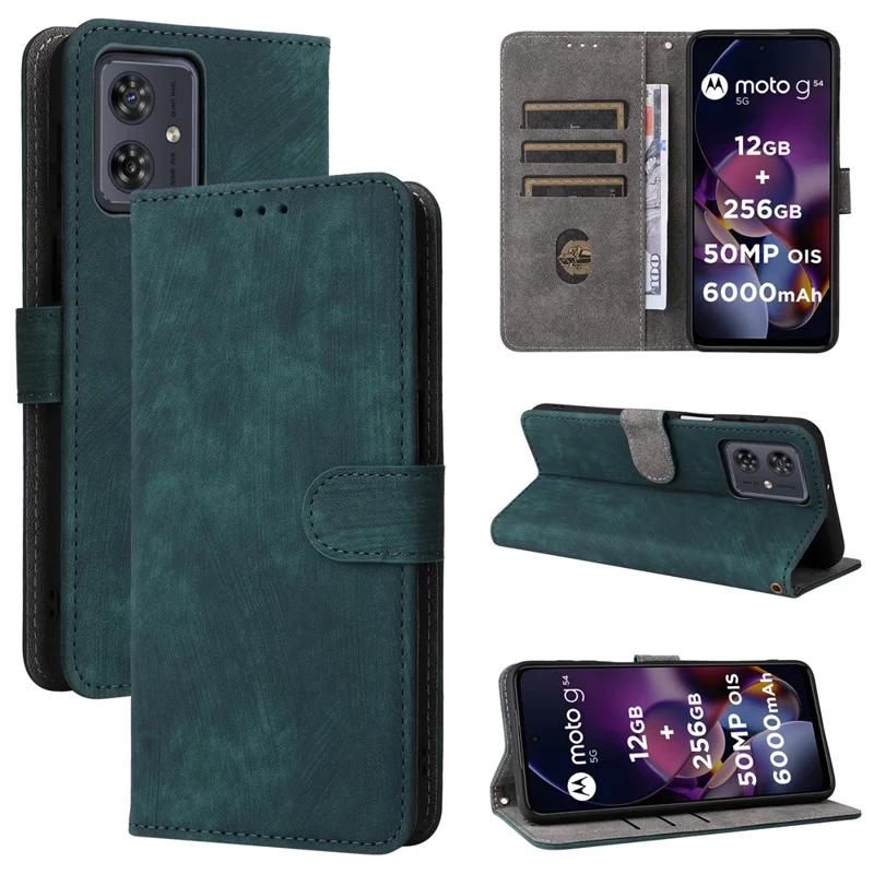 For Motorola Moto G54 5G / G54 Power 5G / G64 5G / G64y 5G Case RFID Blocking Wallet Phone Cover with Strap - Green