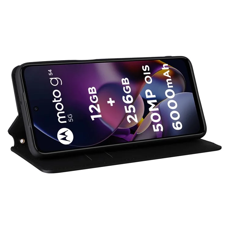 For Motorola Moto G54 5G / G54 Power 5G / G64 5G Case Wallet Magnetic Closing Phone Cover - Black