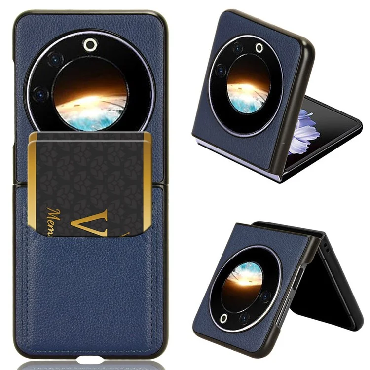 For TECNO Phantom V Flip Case PU Leather+PC Phone Cover with Card Holder - Blue