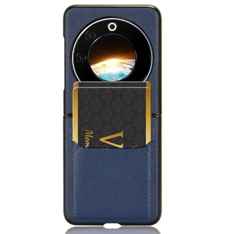 For TECNO Phantom V Flip Case PU Leather+PC Phone Cover with Card Holder - Blue