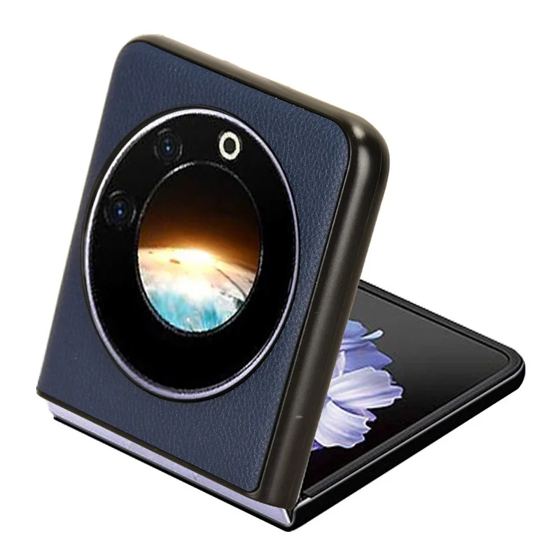 For TECNO Phantom V Flip Case PU Leather+PC Phone Cover with Card Holder - Blue