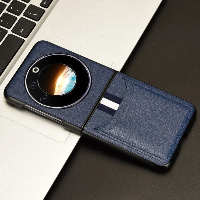 For TECNO Phantom V Flip Case PU Leather+PC Phone Cover with Card Holder - Blue