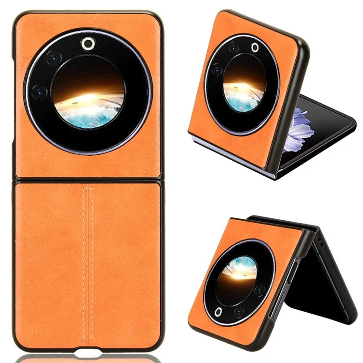 For TECNO Phantom V Flip Case Cowhide Texture PU Leather+PC Phone Cover - Orange
