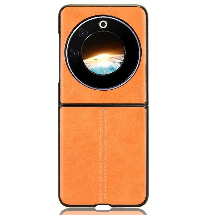 For TECNO Phantom V Flip Case Cowhide Texture PU Leather+PC Phone Cover - Orange