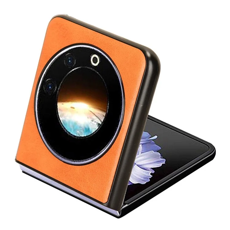 For TECNO Phantom V Flip Case Cowhide Texture PU Leather+PC Phone Cover - Orange