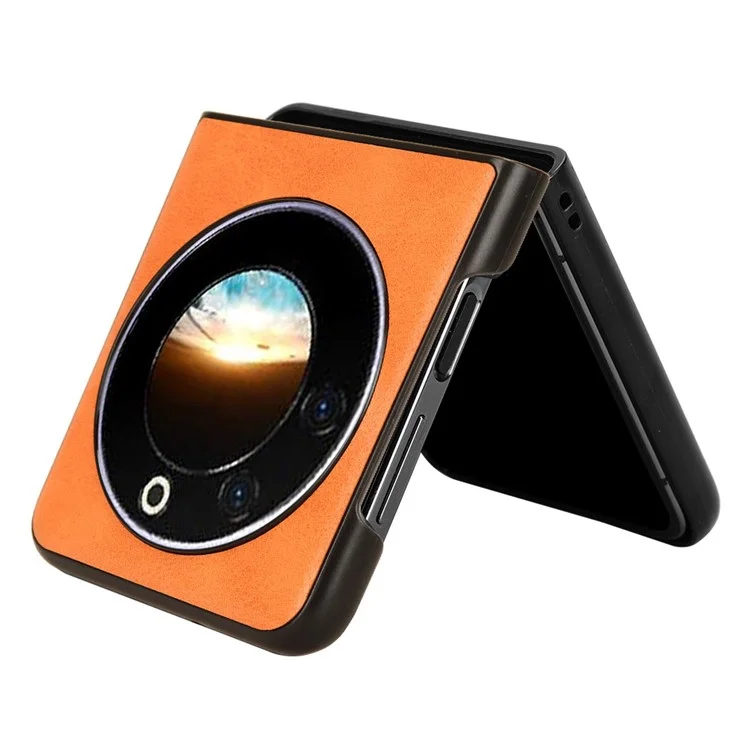 For TECNO Phantom V Flip Case Cowhide Texture PU Leather+PC Phone Cover - Orange