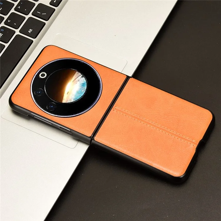 For TECNO Phantom V Flip Case Cowhide Texture PU Leather+PC Phone Cover - Orange
