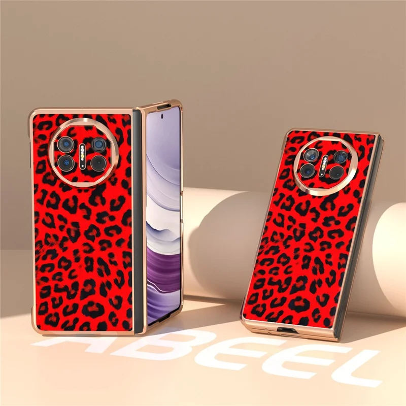 For Huawei Mate X5 Case PU Leather+PC Leopard Pattern Electroplating Phone Cover - Red