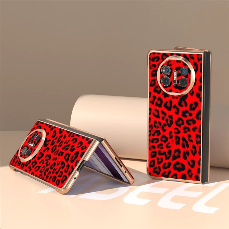For Huawei Mate X5 Case PU Leather+PC Leopard Pattern Electroplating Phone Cover - Red