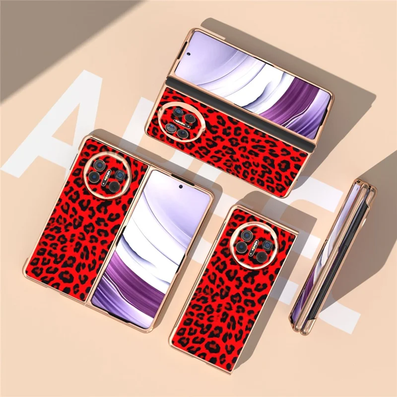 For Huawei Mate X5 Case PU Leather+PC Leopard Pattern Electroplating Phone Cover - Red